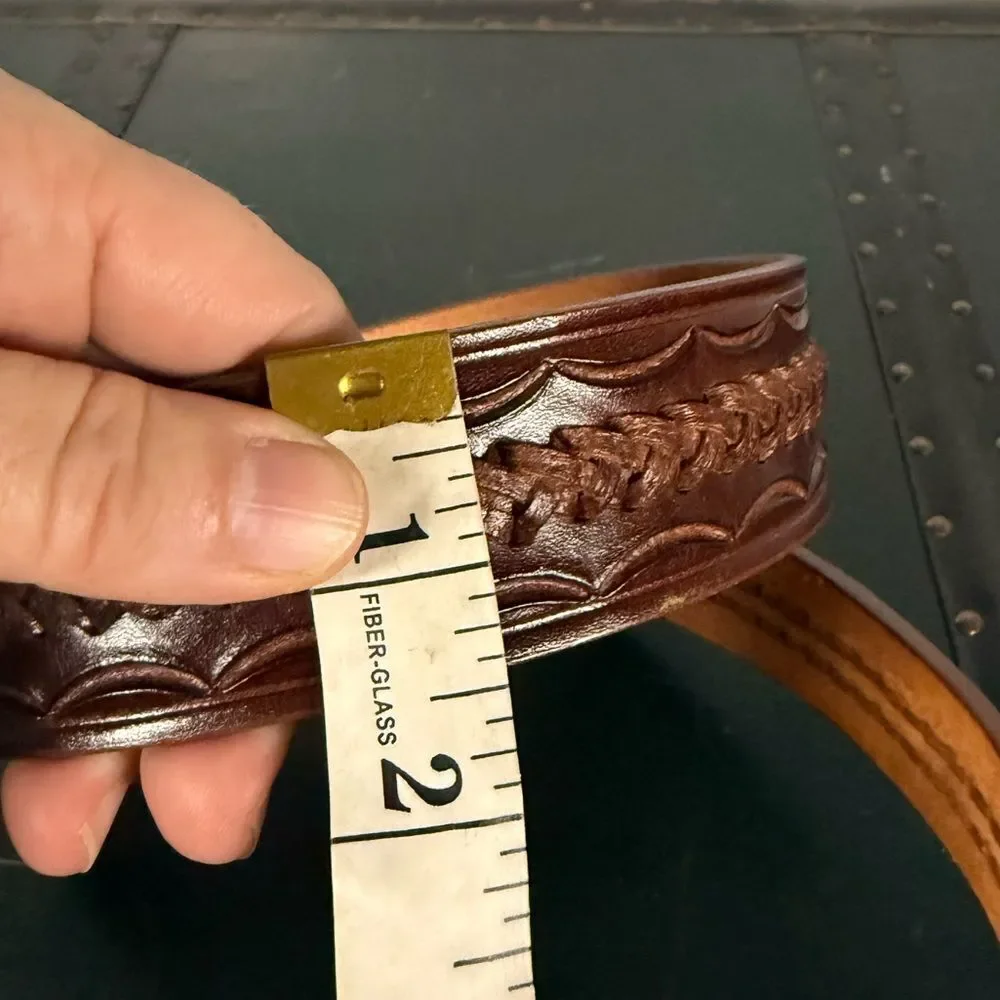 Vintage Brown Hand Tooled Genuine Braid Leather Belt Men Size 46 Made In Mexico